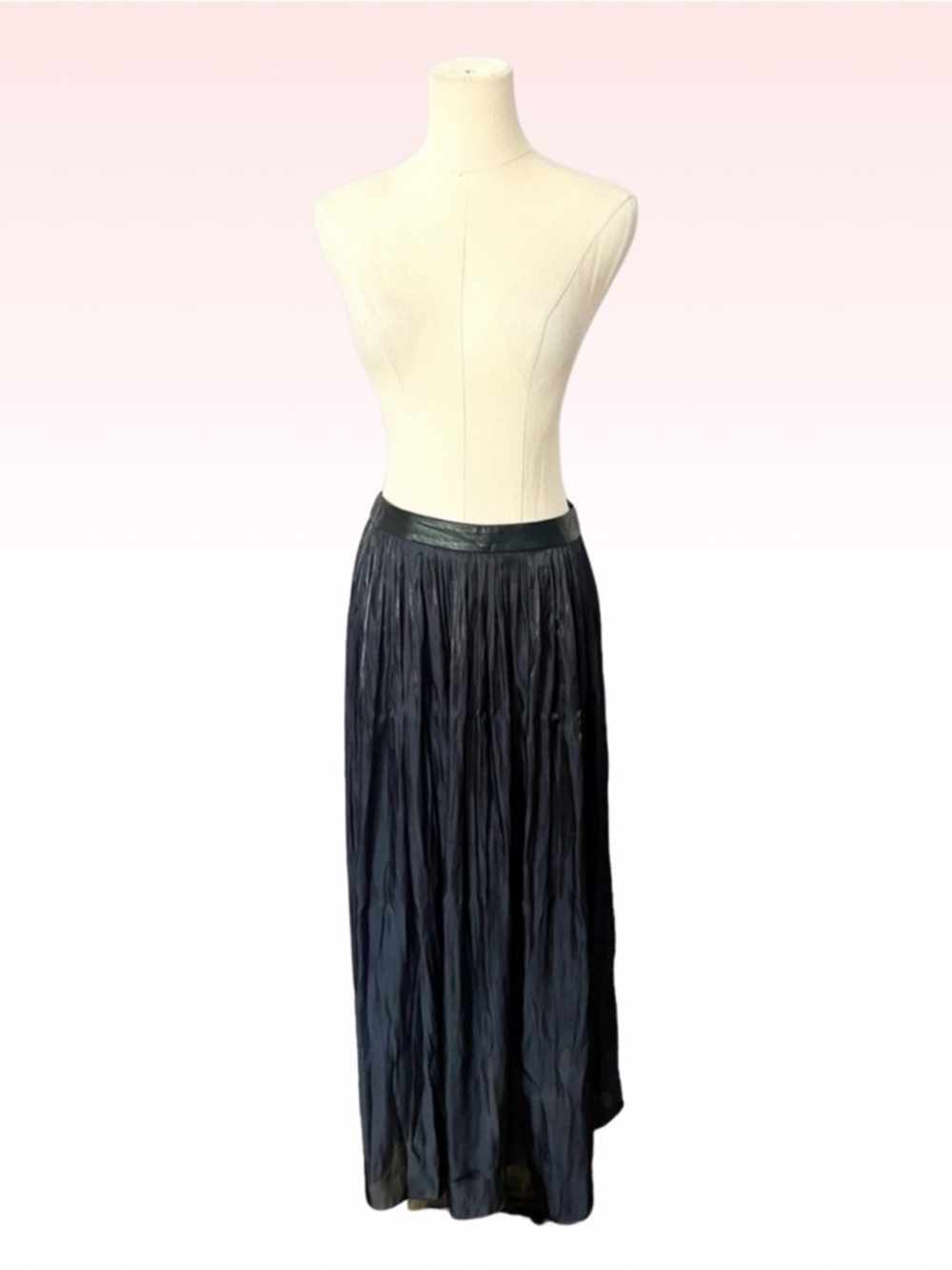 RHIÉ STUDIO Black Crinkle Shine Effect Pleated Skirt Leather Trim (Sz 4)